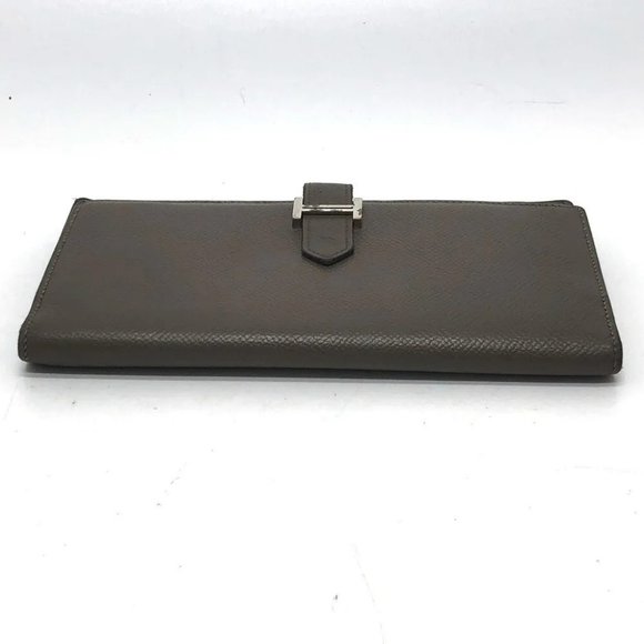 Auth HERMES HHardware Bearn Souffle Two fold Long Wallet Epsom Gray Based - Picture 6 of 15